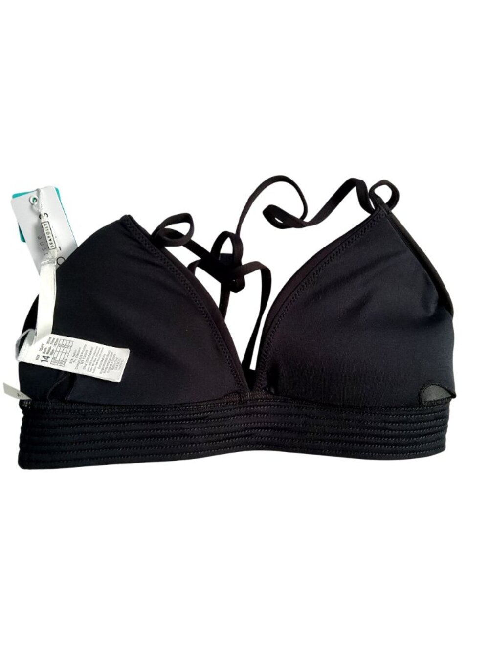 Seafolly Womens Black Triangle Bikini Top• Backb Tie Closure Size 14 With Tags - Picture 3 of 8